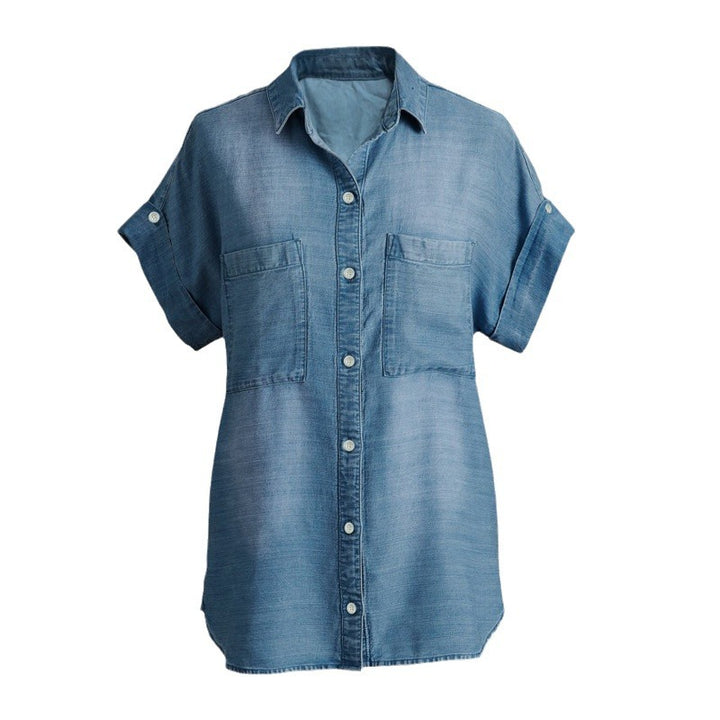 Dame Løst Denim-Skorte med praktiske Lommer Stilla