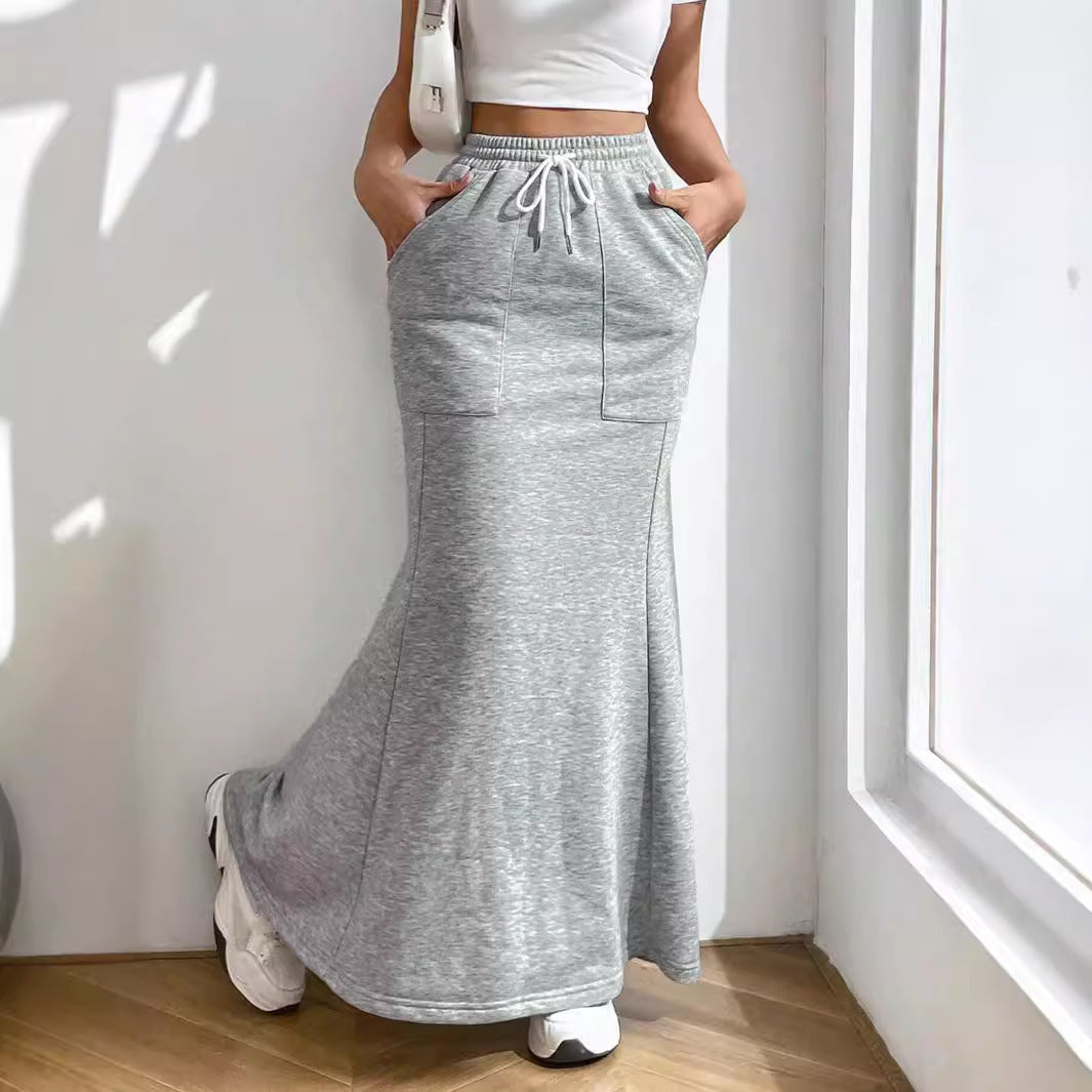Women's Sweat Maxi Skirt with Elastic Waistband and Practical Pockets Stilla
