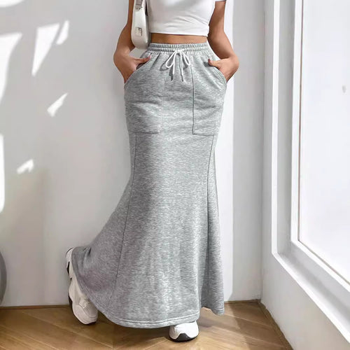 Women's Sweat Maxi Skirt with Elastic Waistband and Practical Pockets Stilla