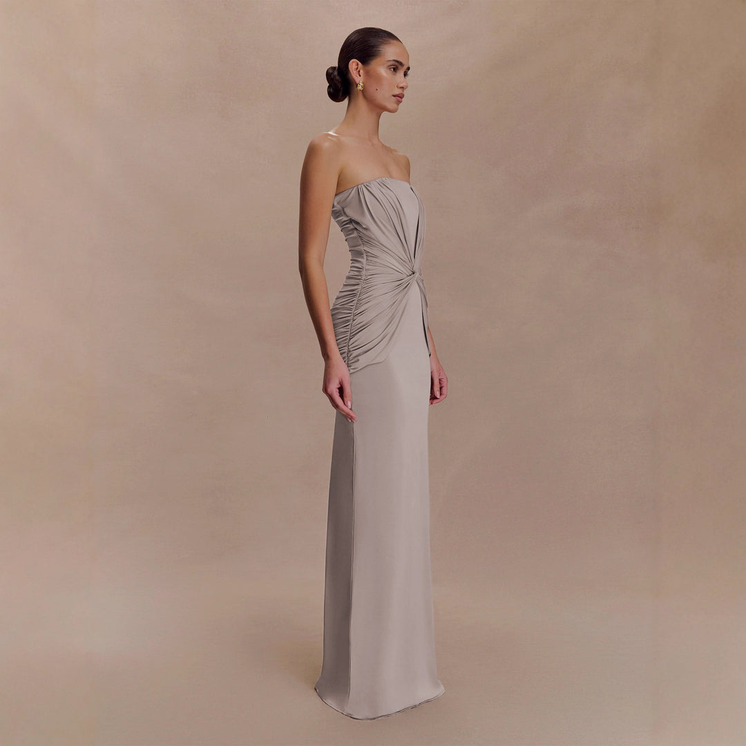 Dame Elegant Minimalistisk Aftenkjole med Draperinger Skovae