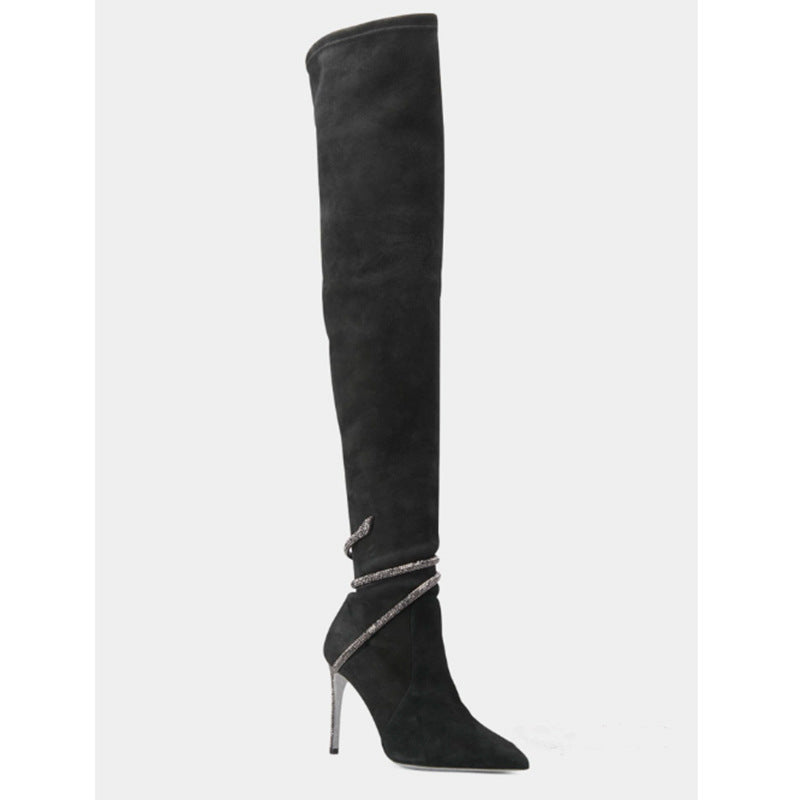Dame Over-the-Knee Suesaad Stiletto Støvler med dekorativ metallic detalje Stilla