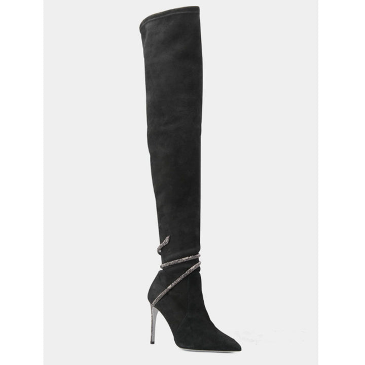 Dame Over-the-Knee Suesaad Stiletto Støvler med dekorativ metallic detalje Stilla