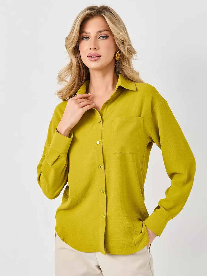 Dame afslappet overshirt med button-down-krave og brystlomme Stilla