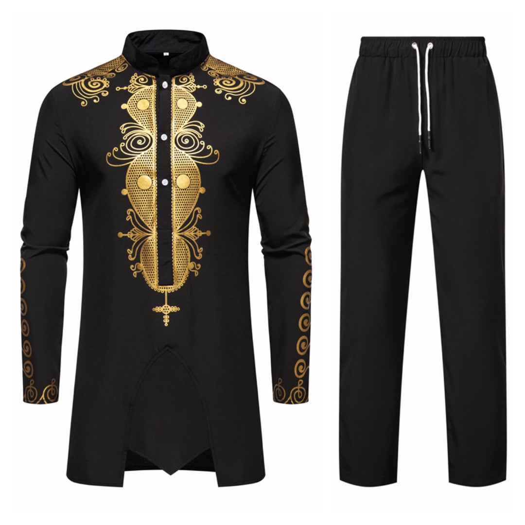 Herrer Elegante Langærmet Trykt Tunika Skjorte Stilla