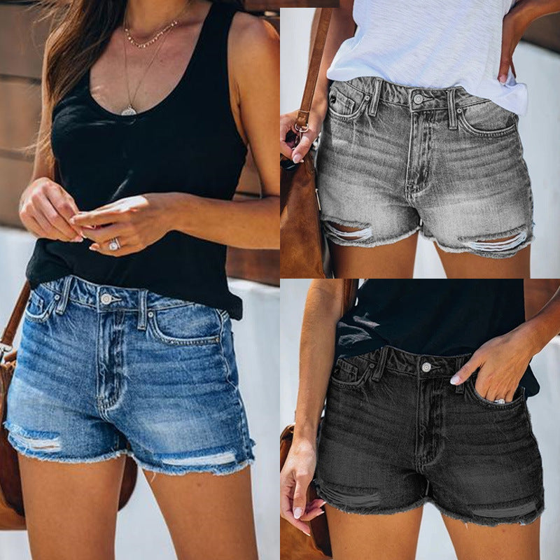 Dame Ripped Denim-Shorts med høj talje og afslappet pasform Stilla
