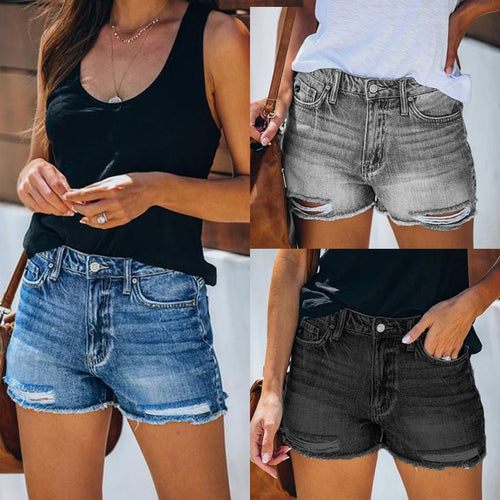 Dame Ripped Denim-Shorts med høj talje og afslappet pasform Stilla