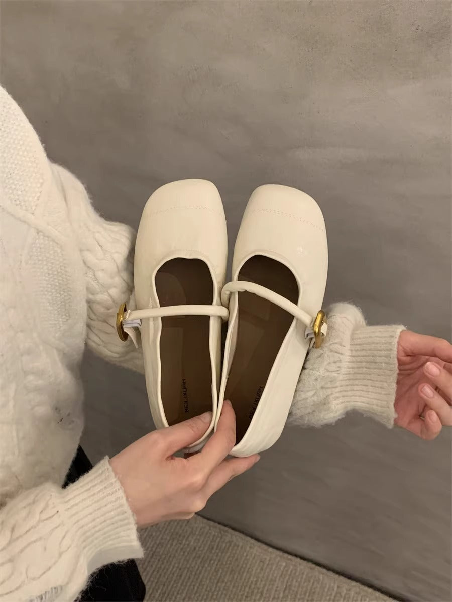 Dame elegante firkantede tå Mary Jane Ballerinaer med justerbar rem Stilla