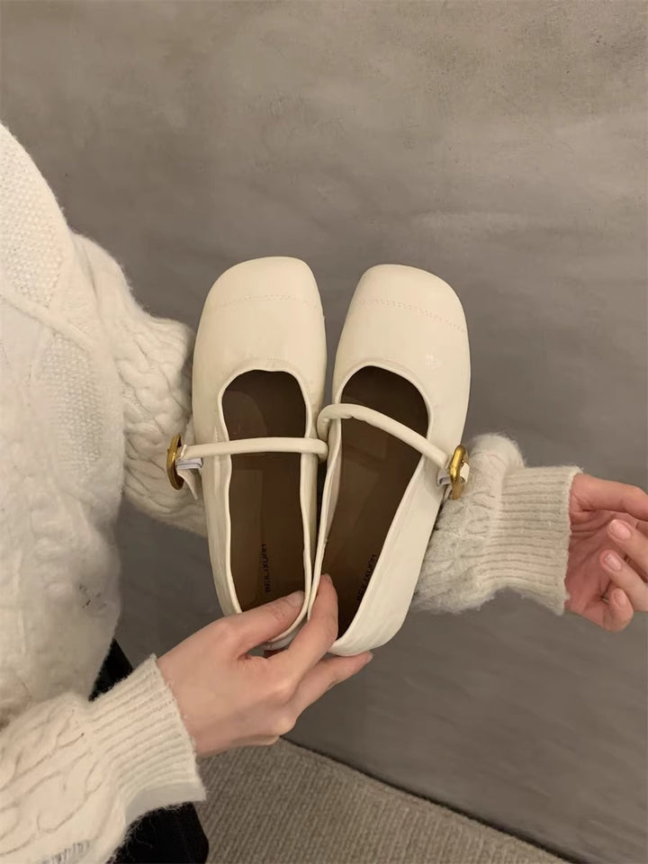 Dame elegante firkantede tå Mary Jane Ballerinaer med justerbar rem Stilla