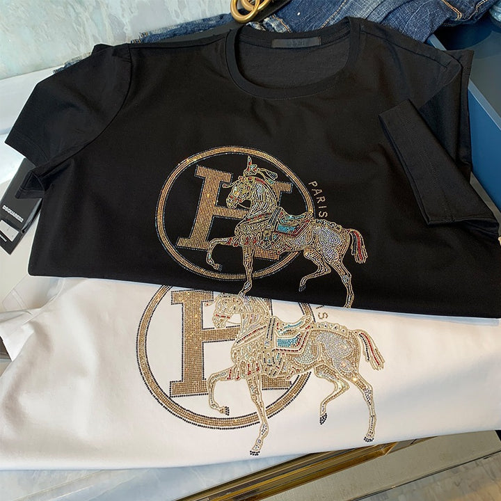 Dame T-shirt med glitrende heste motiv Stilla