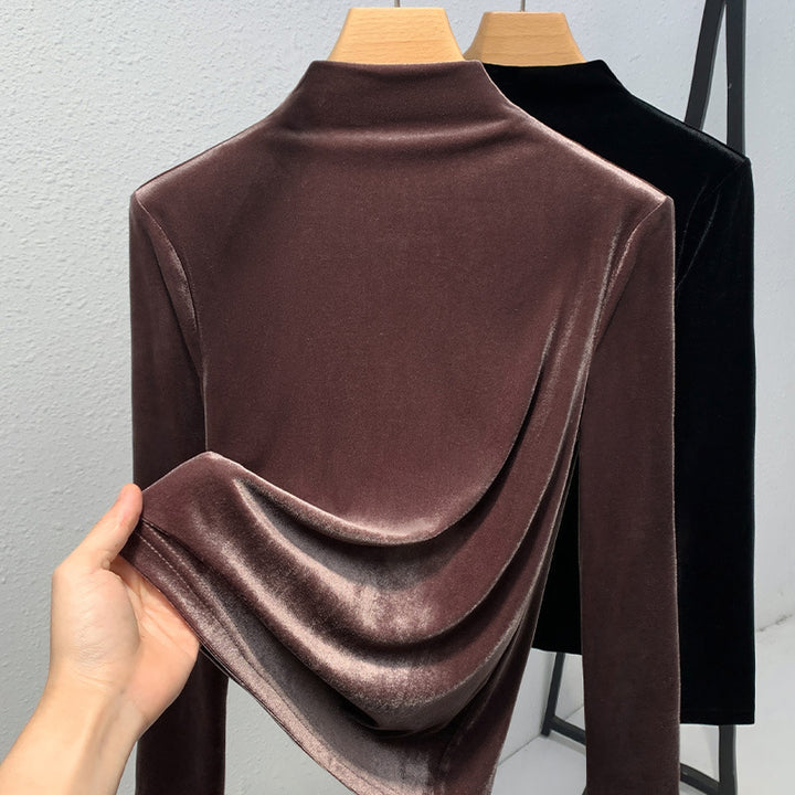 Damer elegant top med luksuriøs velour og draperede detaljer Stilla