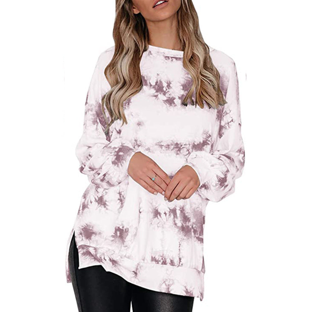 Dame afslappet sweatshirt med moderne tie-dye mønster og asymmetrisk kant Stilla