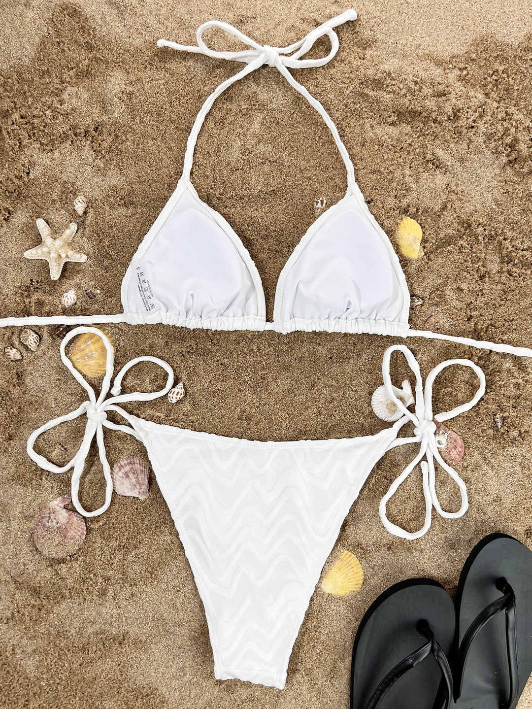 Dame Triangel-Bikini med fint bølgemønster og justerbare stropper Stilla