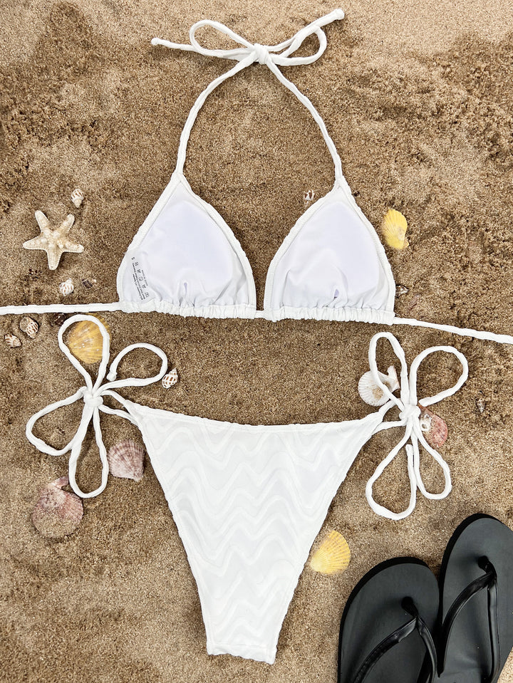 Dame Triangel-Bikini med fint bølgemønster og justerbare stropper Stilla