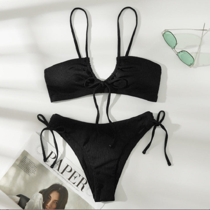 Dame Bikini-sæt med bindbart top og høj benudskæring Skovae