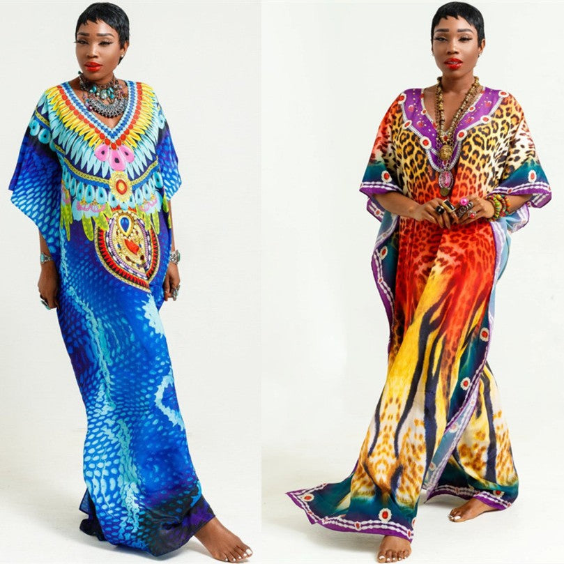 Dame Maxi-Kaftan med kunstnerisk tribal-mønster og elegant V-udskæring Stilla
