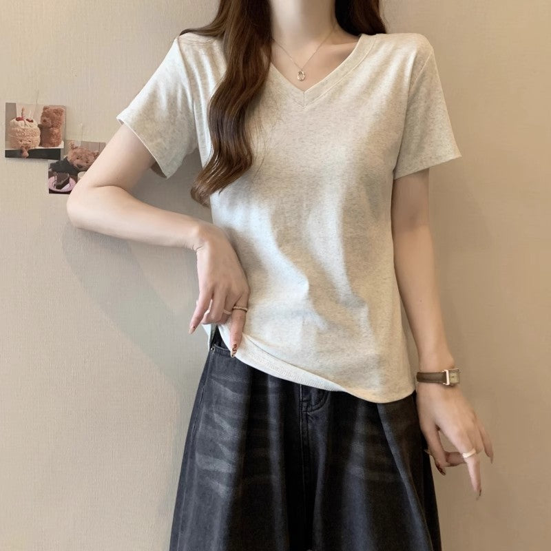 Femme V-Udsnit Fritid Basic T-Shirt Stilla