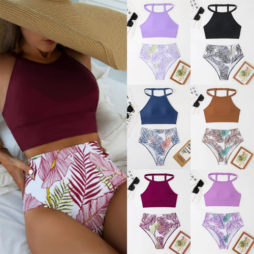 Dame Højskåret Bikini med sporty top og blomsterdesign Stilla