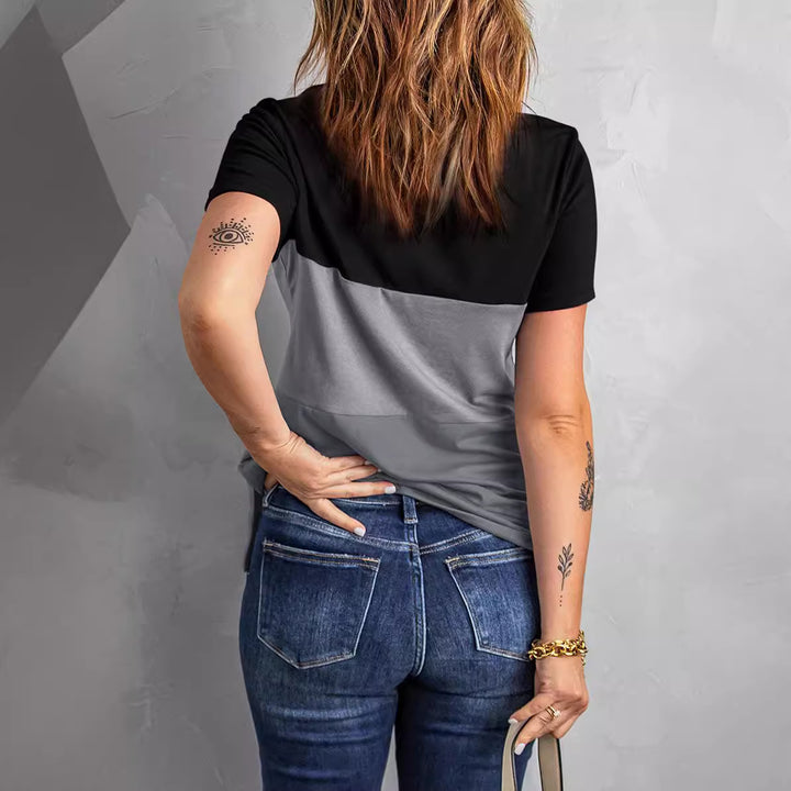 Dame modernt T-shirt med farveblokkedesign og afslappet pasform Stilla