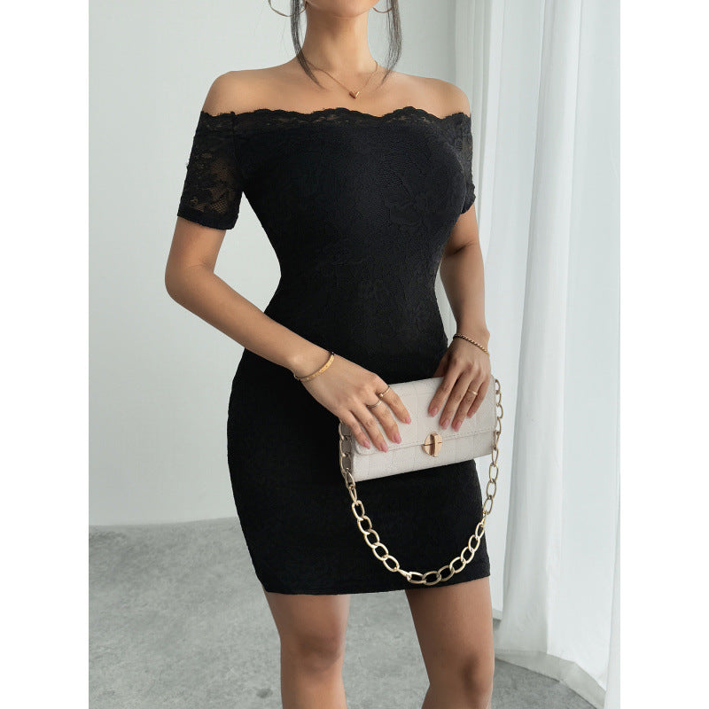 Damen Off-Shoulder Spitzenkleid Skovae