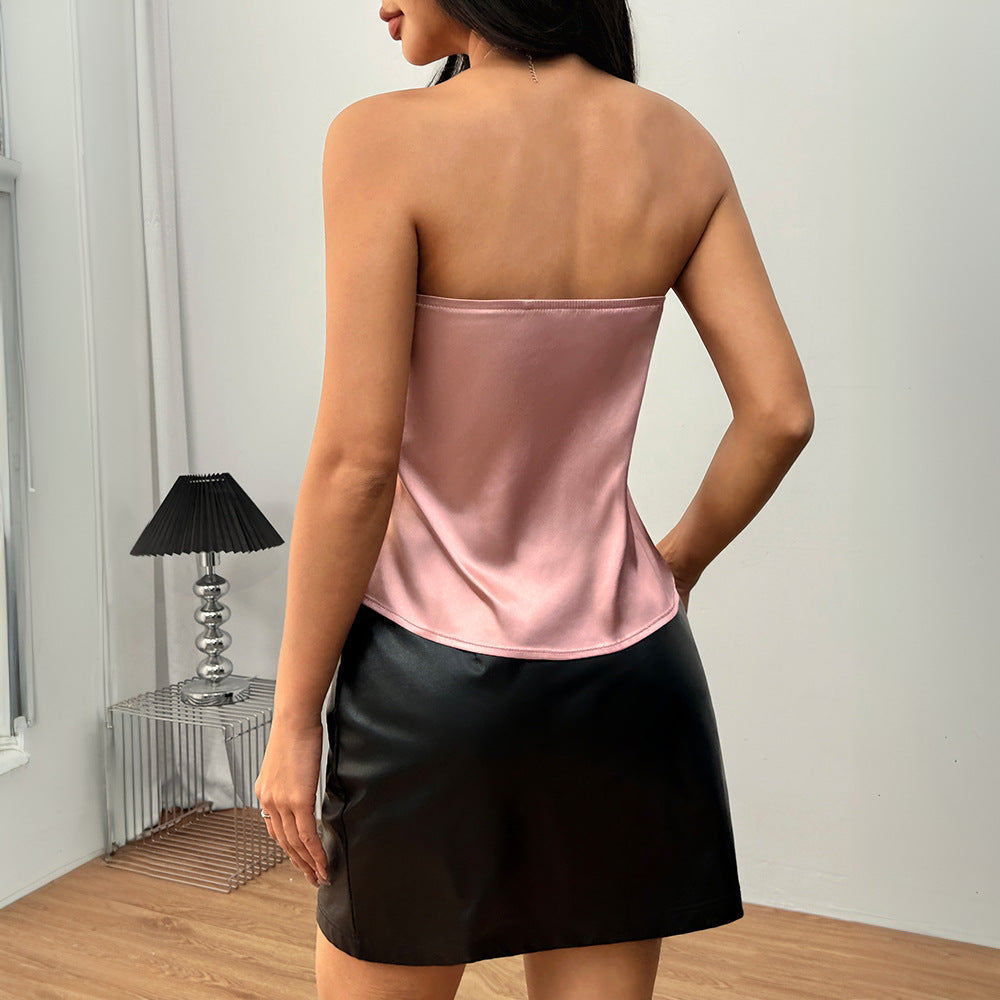 Kvindernes stropløse chiffon top med flydende snit Stilla