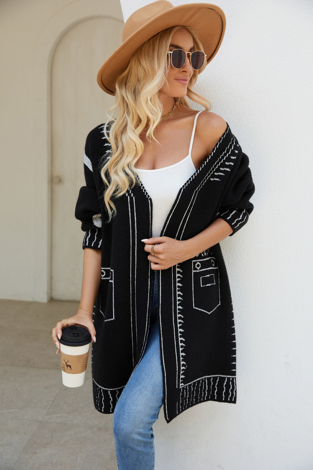 Femme Stilfuld Struktureret Lang cardigan Stilla