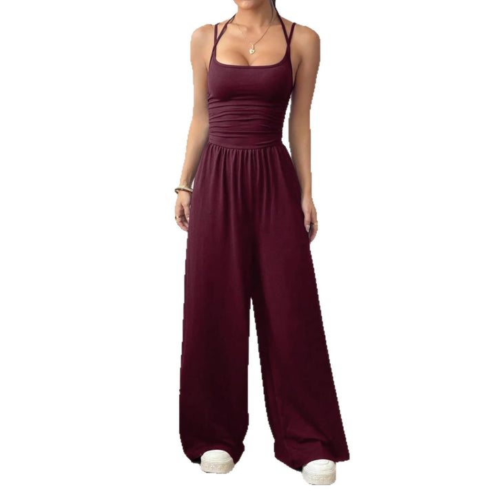 Dame luftig jumpsuit med høj talje og justerbare stropper Skovae