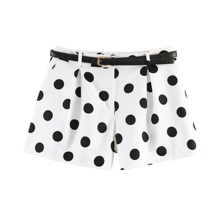 Dame elegant polka-dot shorts med bælte Skovae