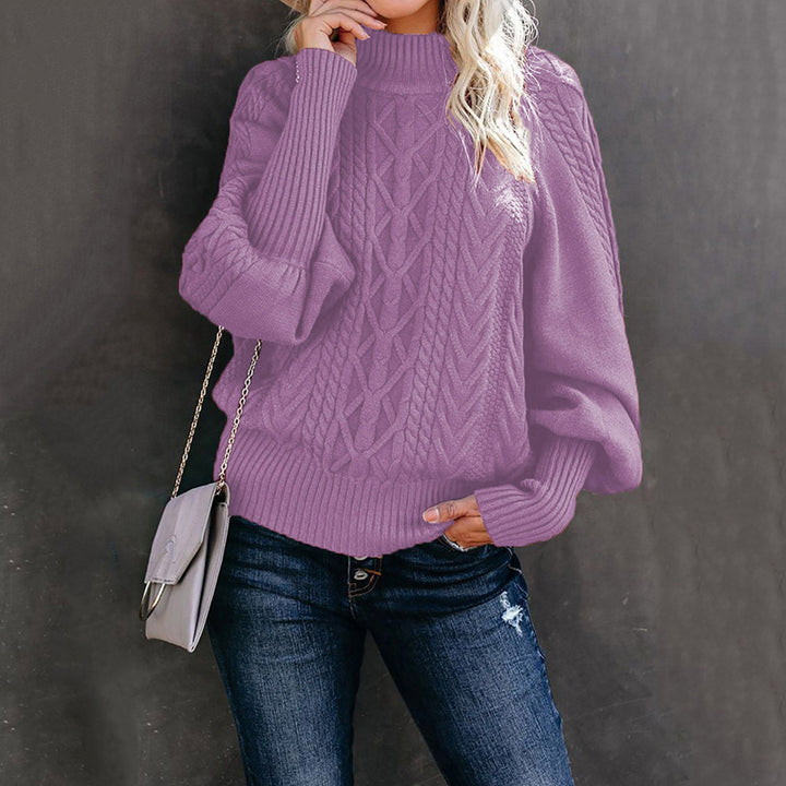Kvinders strikket sweater med opretstående krave og kabelmønster Stilla