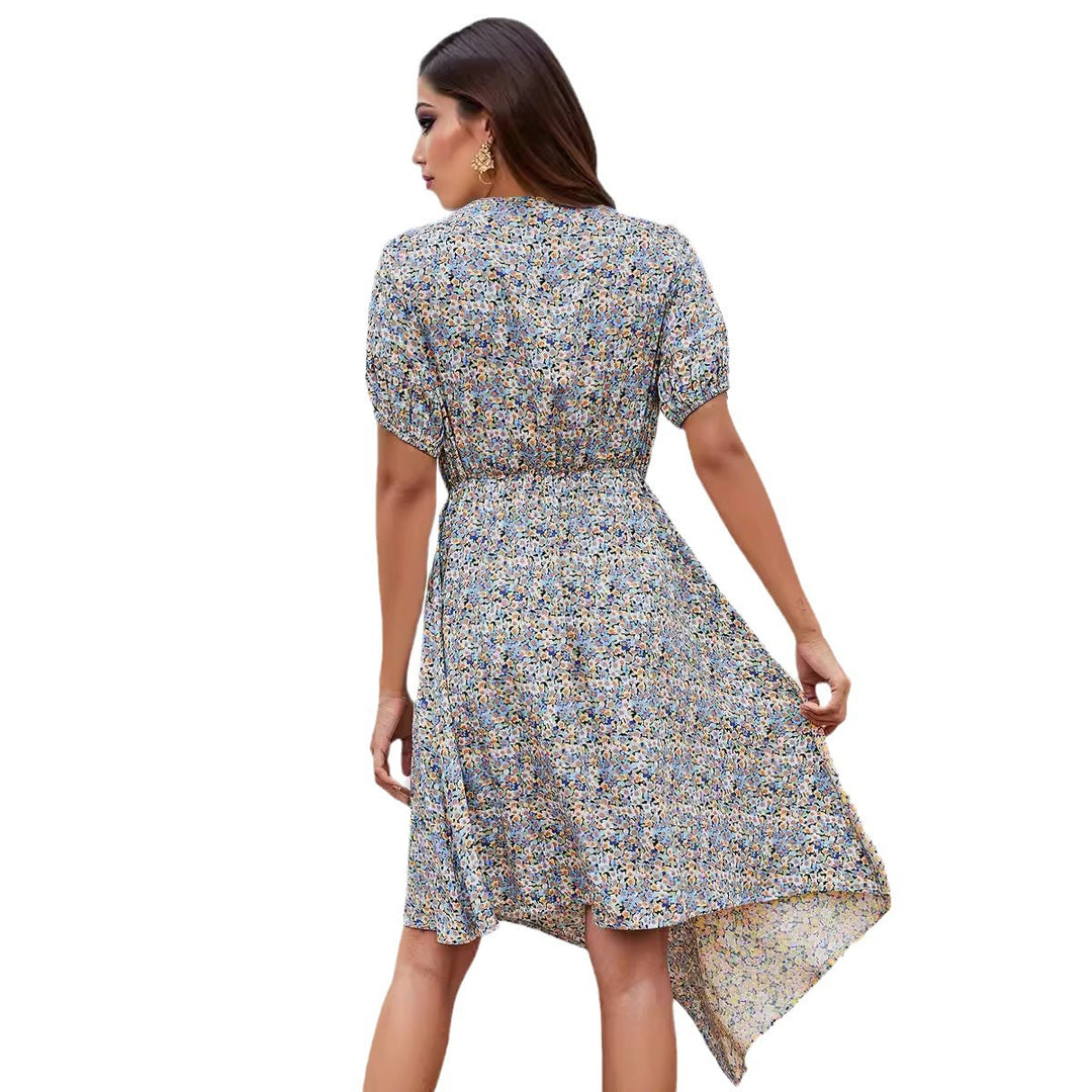 Dame sommerkjole med asymmetrisk kant og blomster mønster Stilla