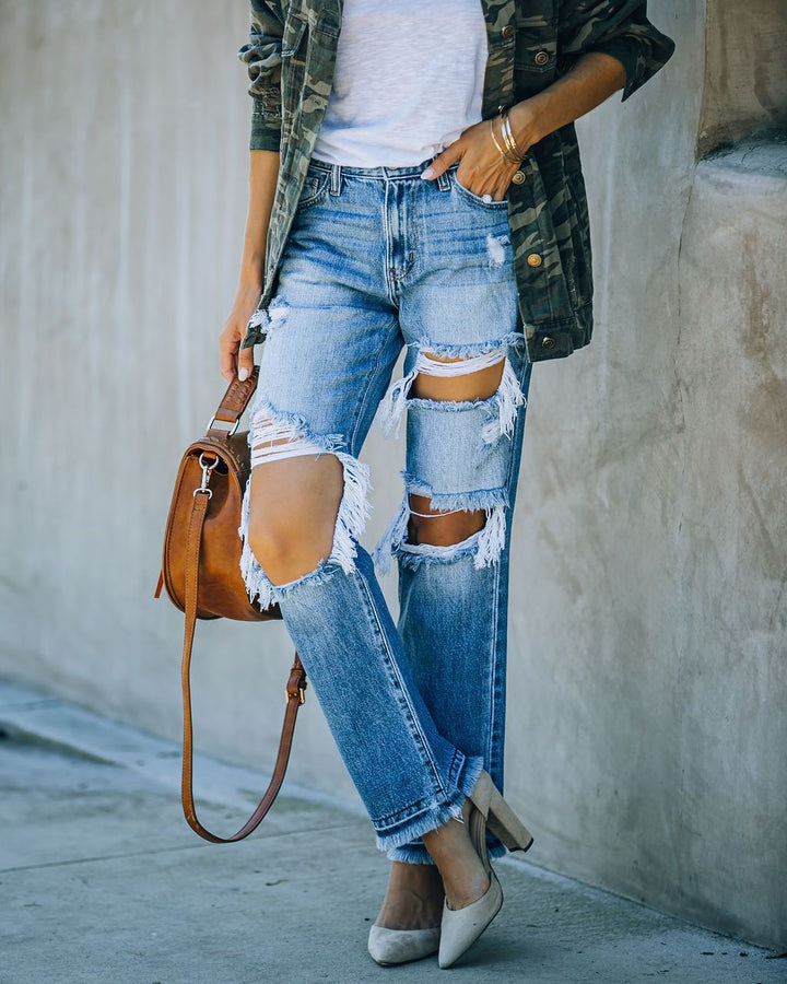 Damejeans med trendy destroyed-detaljer Stilla