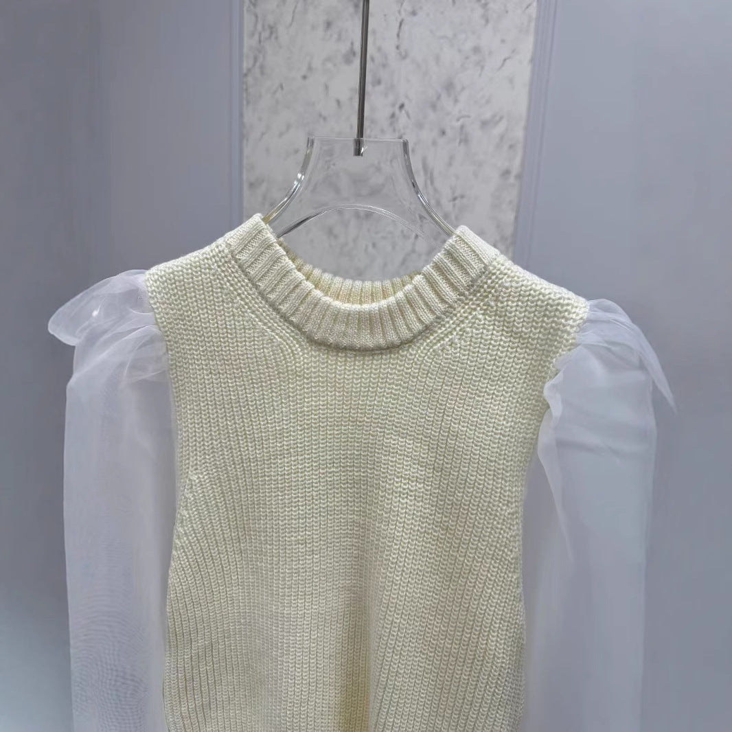 Dame strikpullover med transparente ærmer Stilla