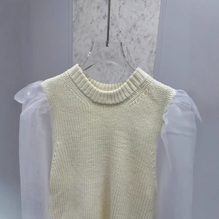 Dame strikpullover med transparente ærmer Stilla