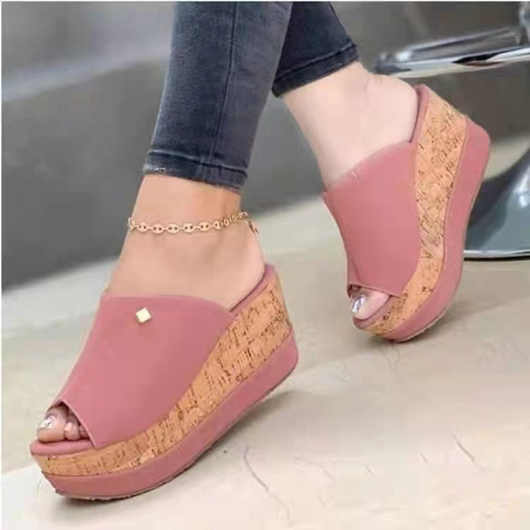 Dame Wedge-pantoletten med åben tå og elegant kork-design Stilla
