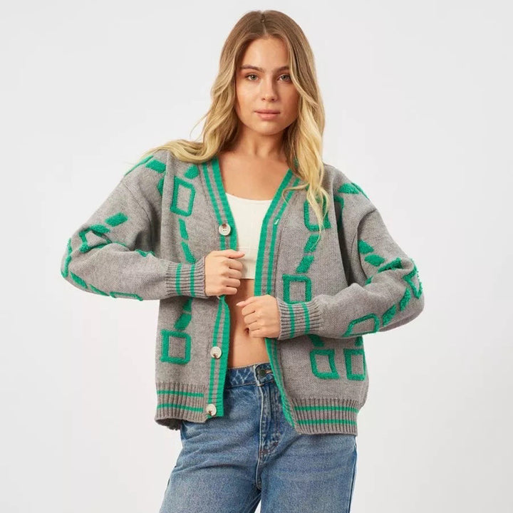 Femme Statement Geometrisk Strikjakke Stilla