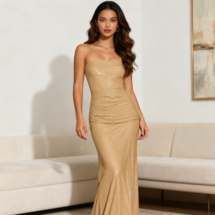 Dame Strapless Glamour Kjole med elegante sjaler Skovae