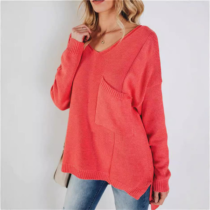 Dame groftstrik pullover med moderigtigt snit og praktiske lommer Stilla