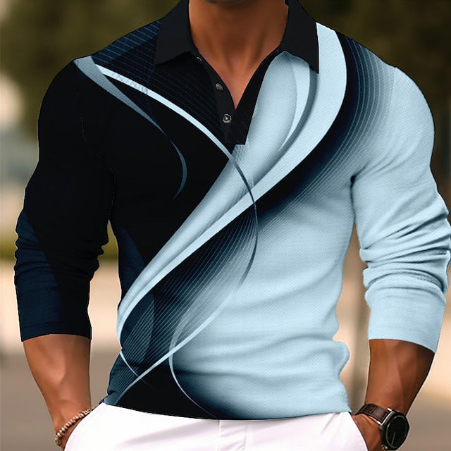 Herrer Langærmet Poloshirt med moderne grafikdesign og komfortabel pasform Stilla