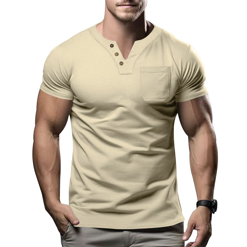 Herrer kortærmet Henley-shirt med moderne knapdesign og praktisk brystlomme Stilla