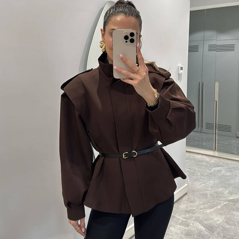 Dame High Fashion Blazerjakke med struktur og talje bælte Stilla