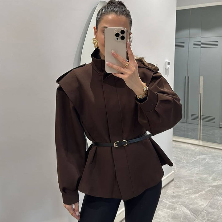 Dame High Fashion Blazerjakke med struktur og talje bælte Stilla