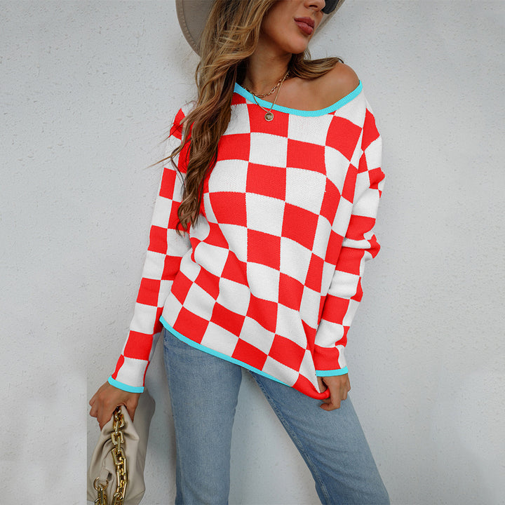 Kvinders casual sweater med ternet mønster Stilla