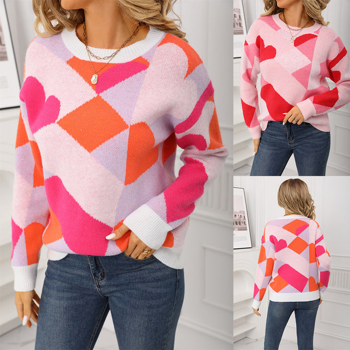 Damer fashionable sweater i kreativt geometrisk mønster Stilla