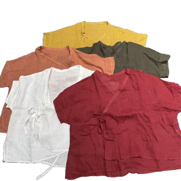 Dame Alsidig Løs Linned Slips-Front Bluse Stilla