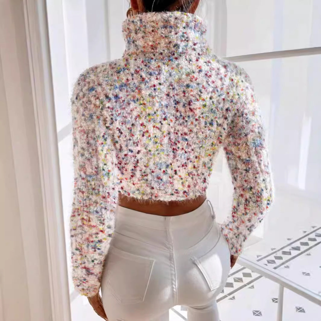 Dame moded Crop-Cardigan med farverigt strukturmønster Stilla