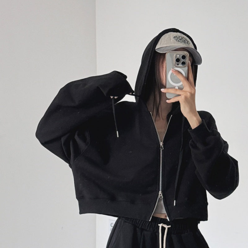 Kvinders cropped hoodie med lynlås og elastiske manchetter Stilla