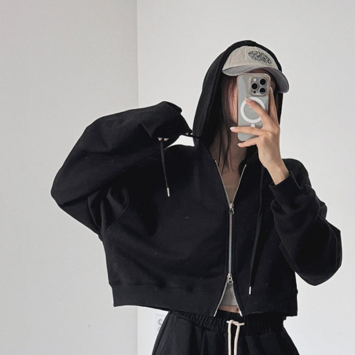 Kvinders cropped hoodie med lynlås og elastiske manchetter Stilla