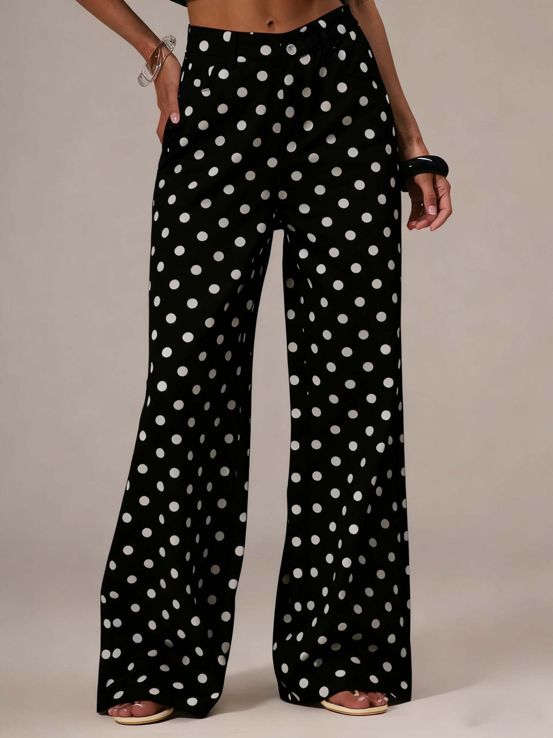 Dame brede Polka-Dot Palazzo-bukser med høj talje skæring Skovae