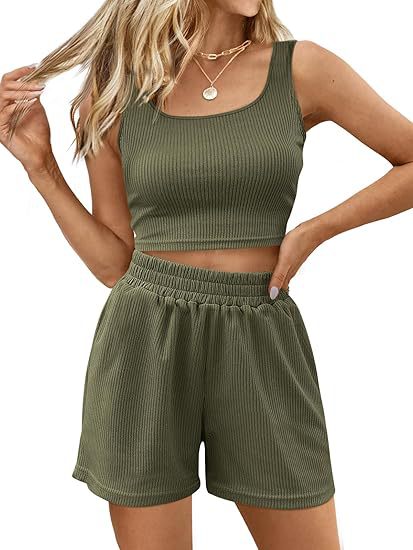 Damer Rib-Crop-Top og Shorts Lounge-Sæt Stilla