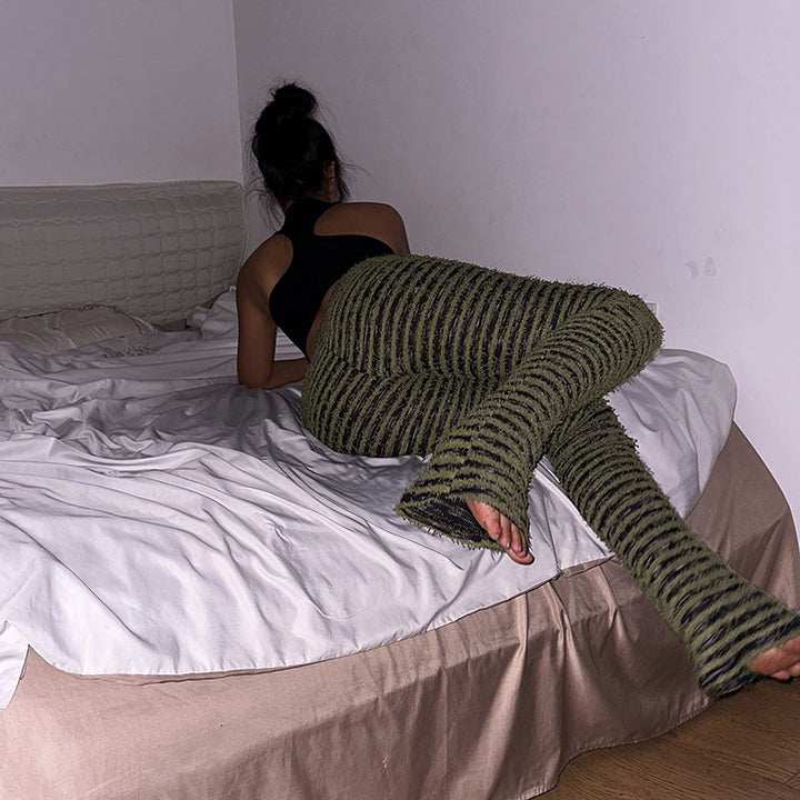 Dame strik leggings med raffineret zigzag mønster Skovae