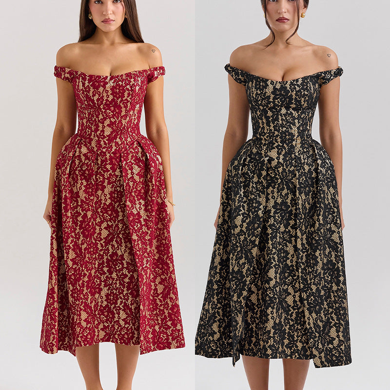 Dame Elegant spidse kjole med skulderfri design og højt lukket top Stilla